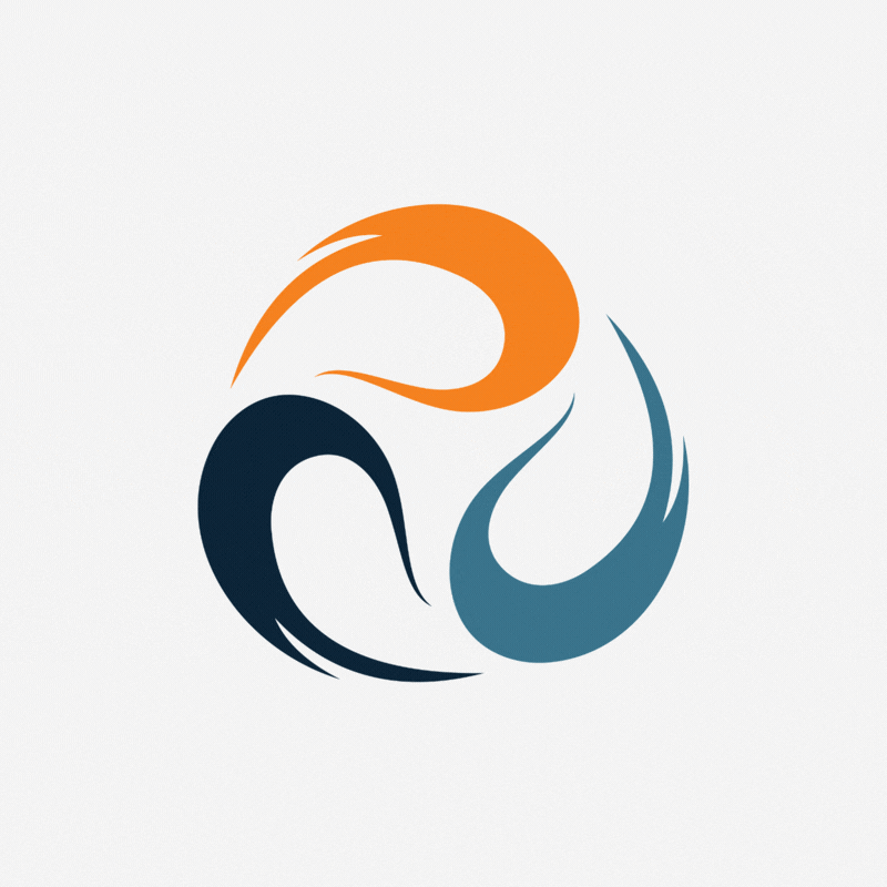 Wenalytics abstract swirl logo in orange, navy, and teal.