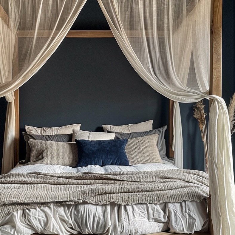 👉🏻Step into your own private oasis with the enchanting allure of canopy bed muslin linen curtains! 🌿✨ Transform your bedroom into a cozy haven, where every moment feels like a retreat from the world.

The delicate texture of muslin linen adds a to