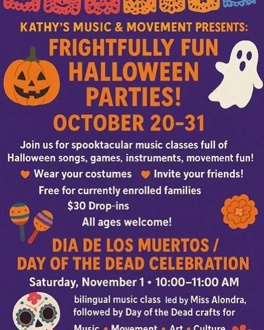 Three more days to join the Halloween frightfully fun games and activities at Kathy’s music and movement! 
Perfect for all ages babies to big kids 6yrs, fun fun fun not too scary! Only $30 for a drop in free for current members
Register at kat