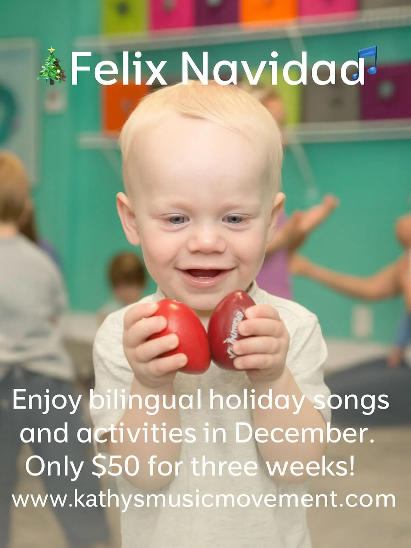 🎄 Feliz Navidad at Kathy&rsquo;s Music &amp; Movement! 🎶
Celebrate the season with joyful bilingual holiday songs and playful activities for little ones all December long. 
Our 3-week mini-session is only $50 and full of music, movement, and magica