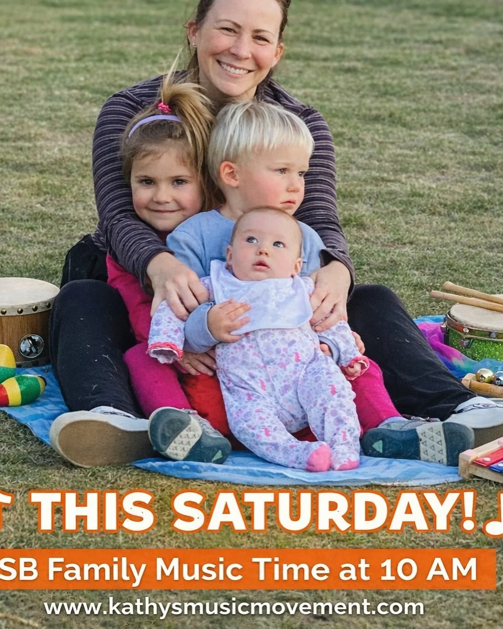 🎶 THIS SATURDAY! 🎶
Join us for SB Family Music Time, 10:00 -11:00 AM a special monthly indoor-outdoor music and movement class where babies, toddlers, big kids, and grown-ups make music together.
Invite your friends along! 

✨ Singing
✨ Movement
✨ 