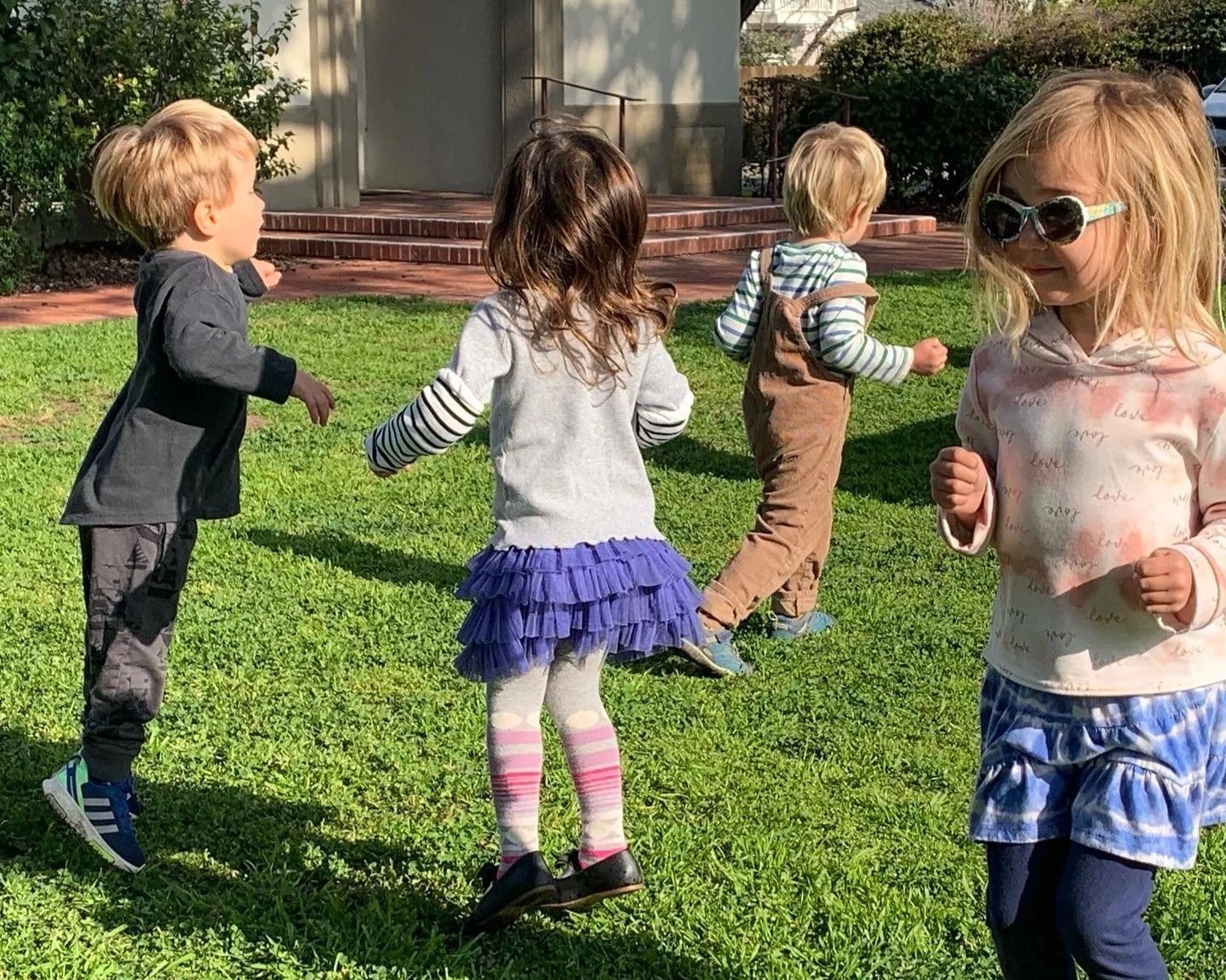 Toddlers playing outdoors at a music school in Santa Barbara Kathys music and movement