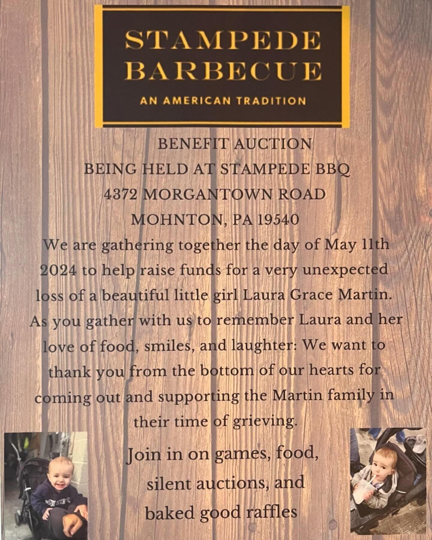 We want to send out a quick reminder of a upcoming fundraiser we are holding! On May 11th, all day at our Mohnton restaurant we will be raising funds for a close family that tragically lost their little girl recently. Many amazing donations have been