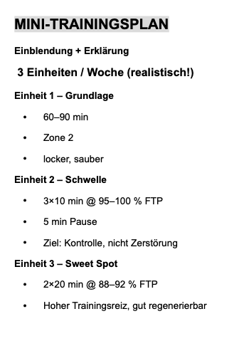 MINI-TRAININGSPLAN ( Zum FTP Test Video)