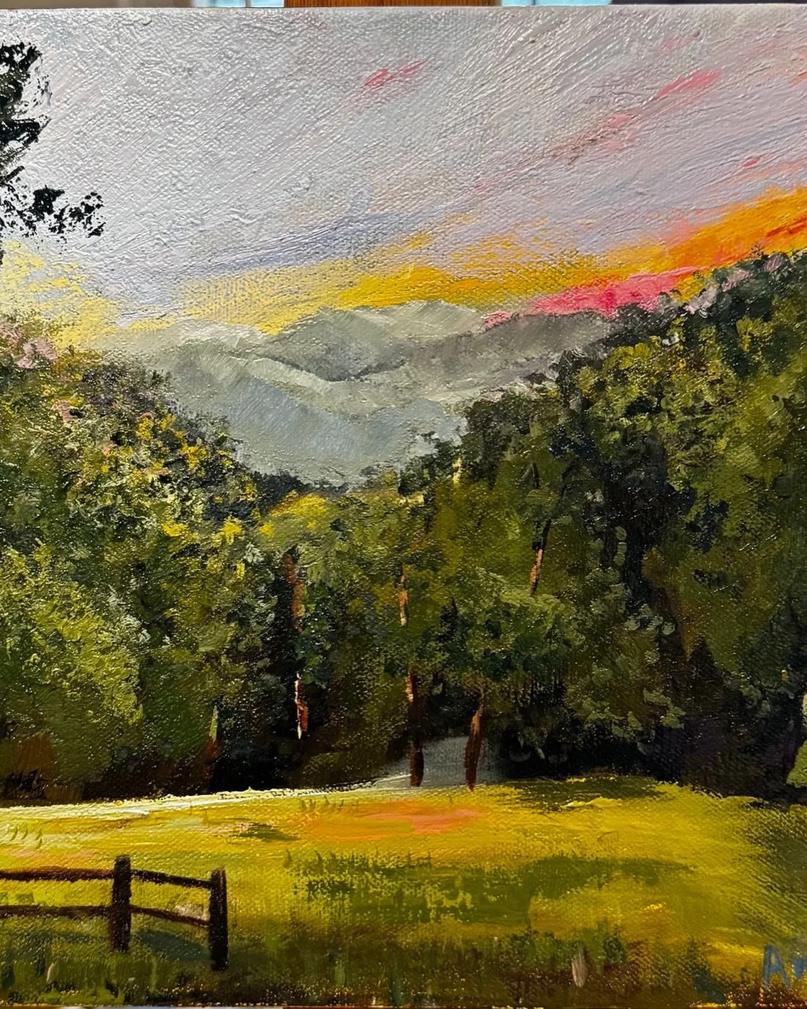 So happy to contribute to a special birthday with this painting of her &ldquo;happy place!&rdquo; #angelaart.net @studioworksclt @guildofcharlotteartists @wilmingtonartassociation #mountainlandscape