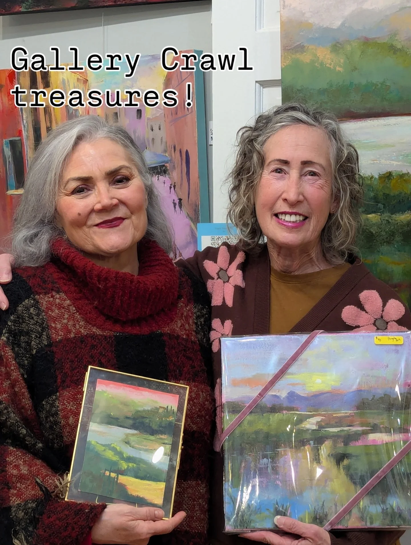 We treasure our guests and these two found some special small works to take home! I have more! Contact me at amgelaschellpfeffer@icloud.com #angelaart.net @studioworksclt @guildofcharlotteartists @wilmingtonartassociation #stockingstuffers #localartc