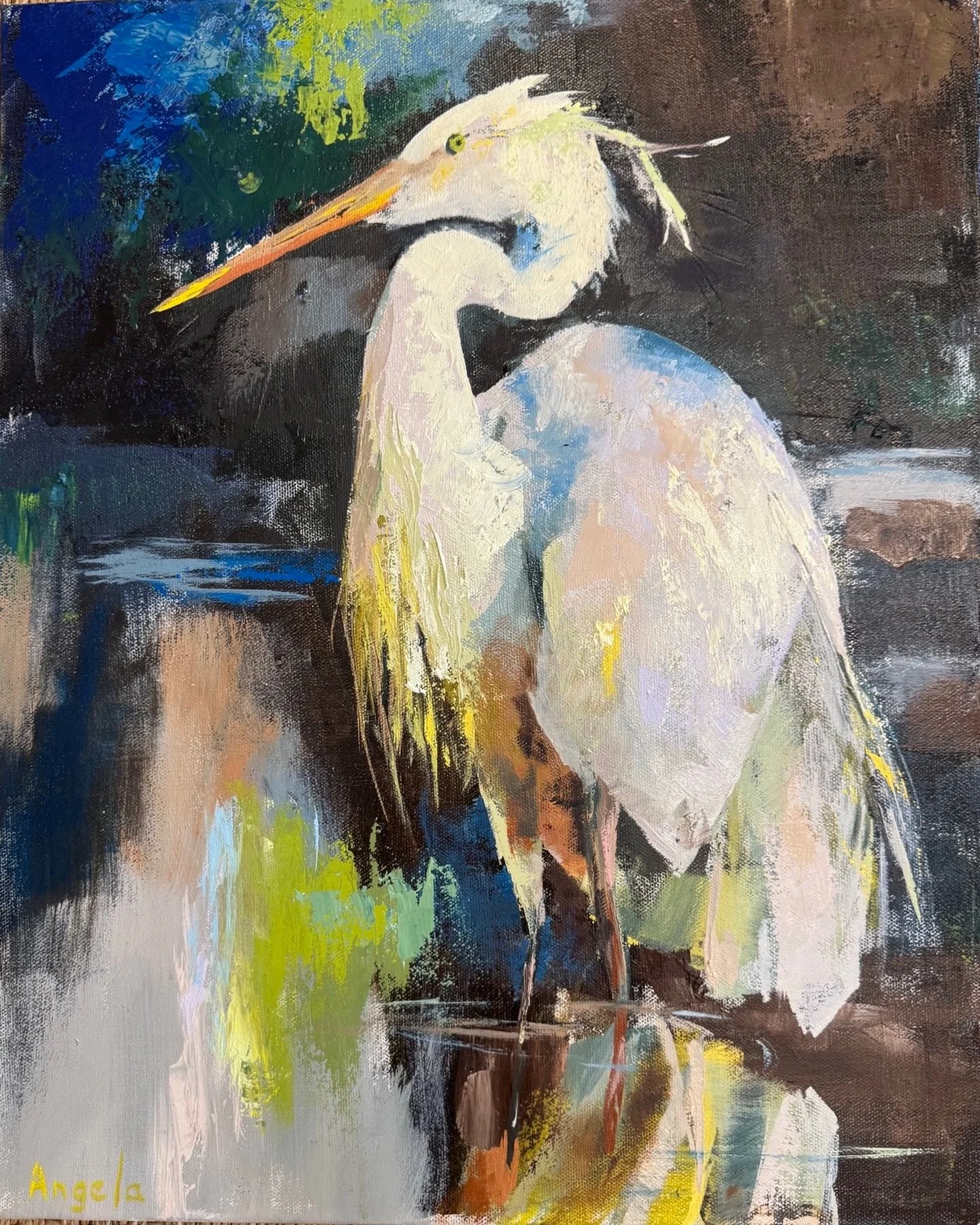 "Sharon the Heron" available @bluehandhome Wilmington NC #angelaart.net @wilmingtonartassociation