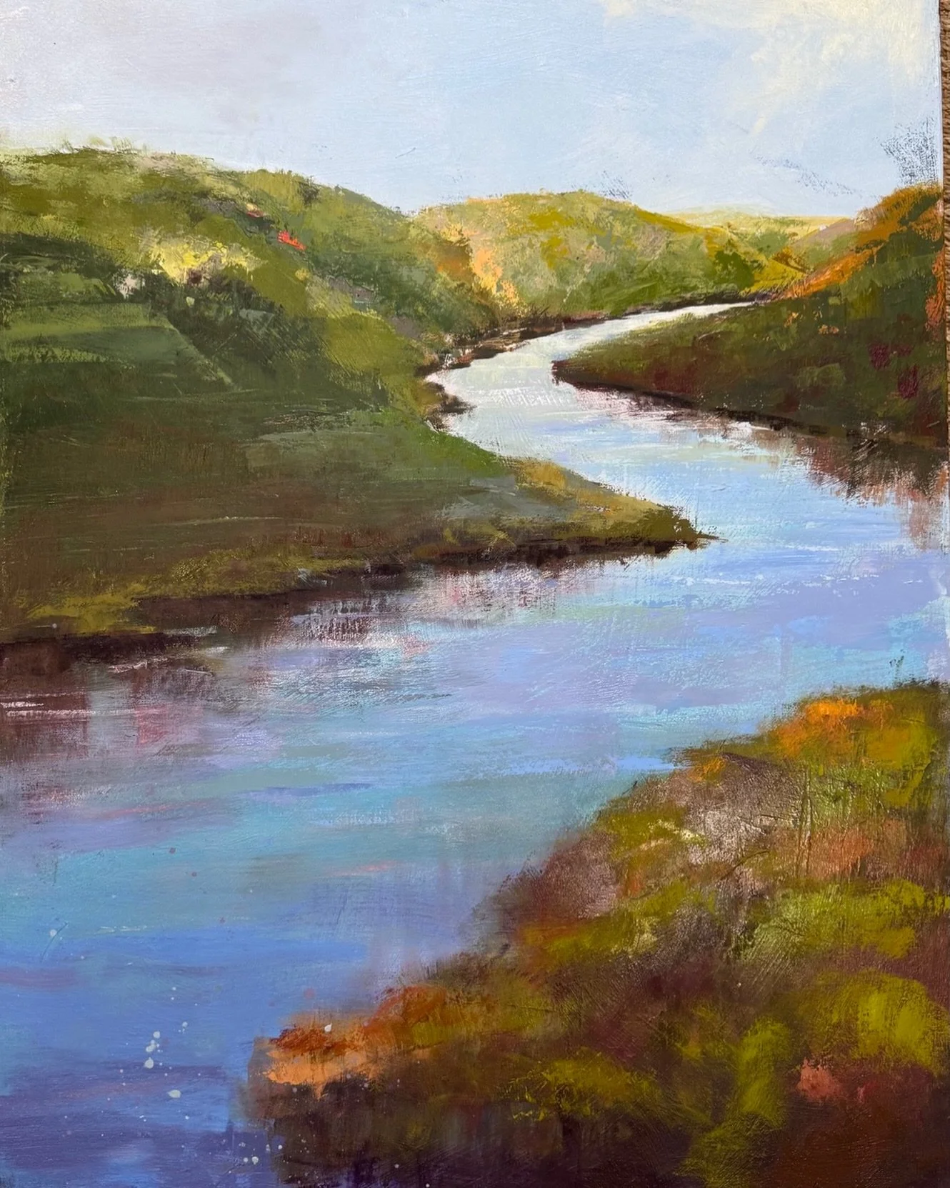 "Romance in the Valley," 40x30. Oil on Canvas. Inspired by the Duoro Valley in Portugal. #angelaart.net @studioworksclt @guildofcharlotteartists @wilmingtonartassociation #landscapeart