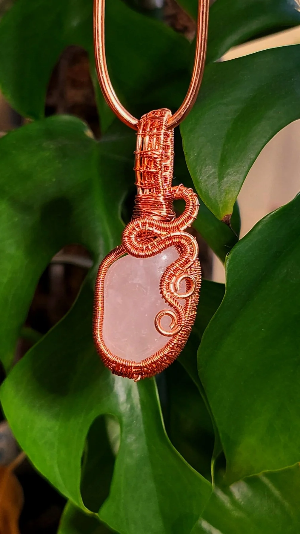 Rose Quartz Copper Wire Wrapped Pendant