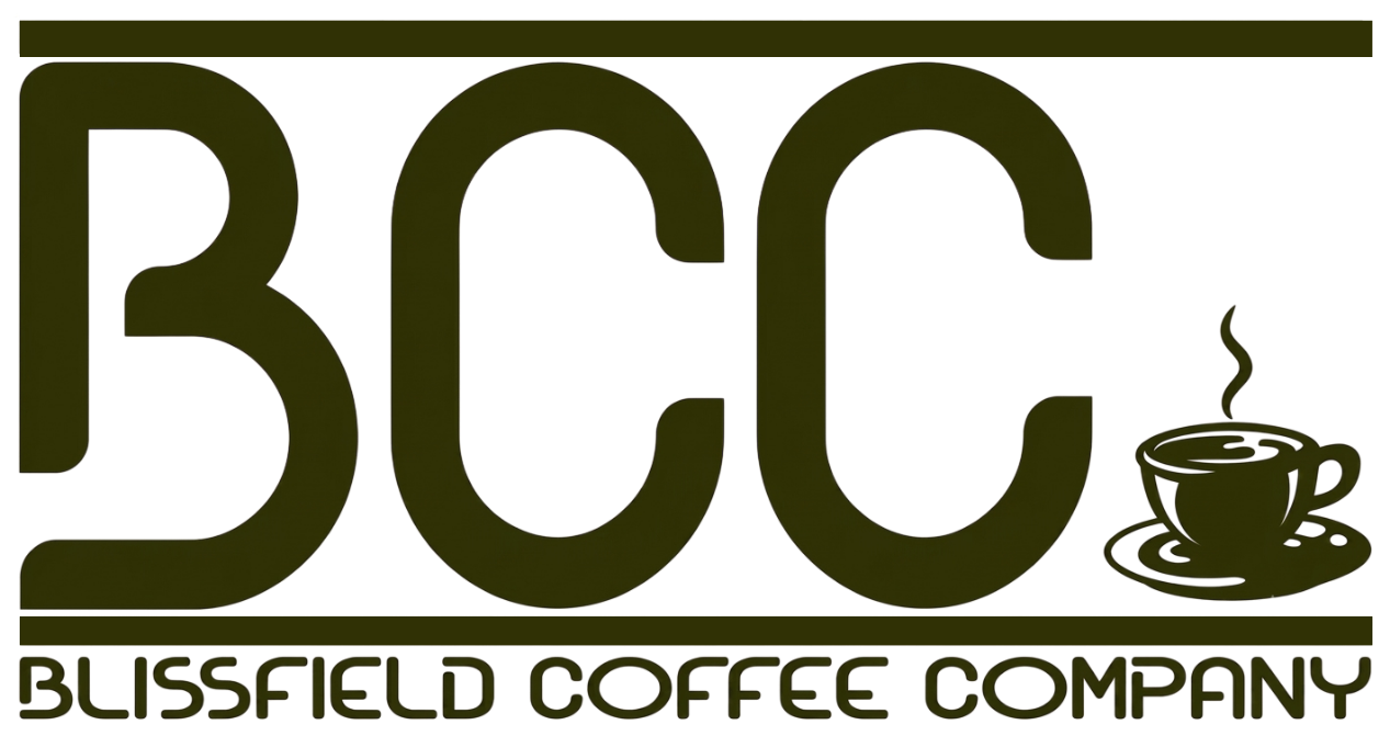 Logo for Bussfield Coffee Company featuring large stylized letters 'BCC' and a steaming coffee cup.