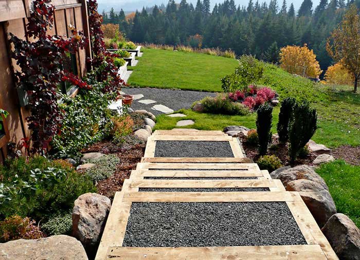 Newly constructed Juniper lumber stairs grace the west side, October 2009