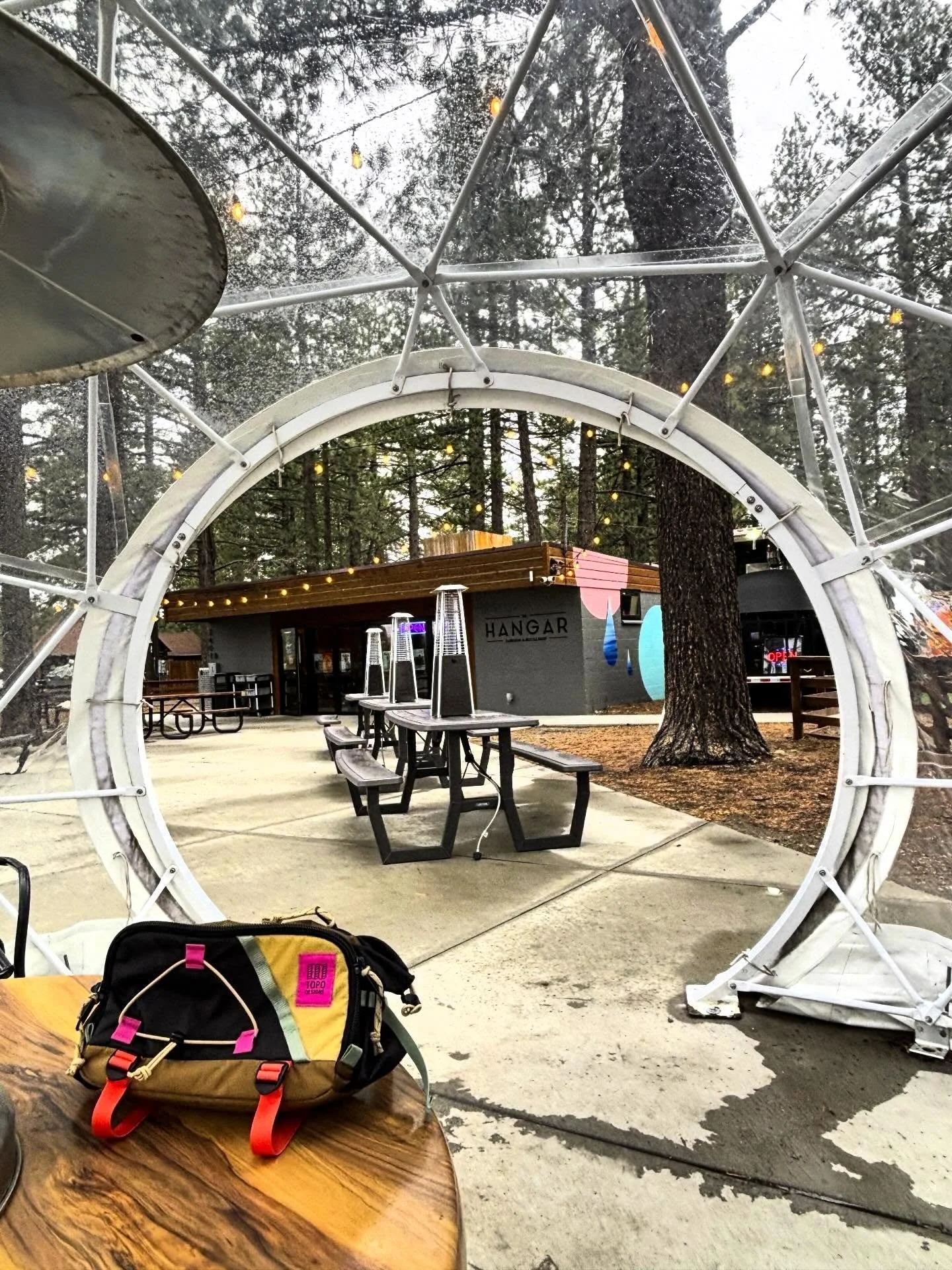 Inside igloo at The Hangar Taproom, South Lake Tahoe, California. #thehangar #igloo #pub #southlaketahoe #california @thehangar_laketahoe @topodesigns
