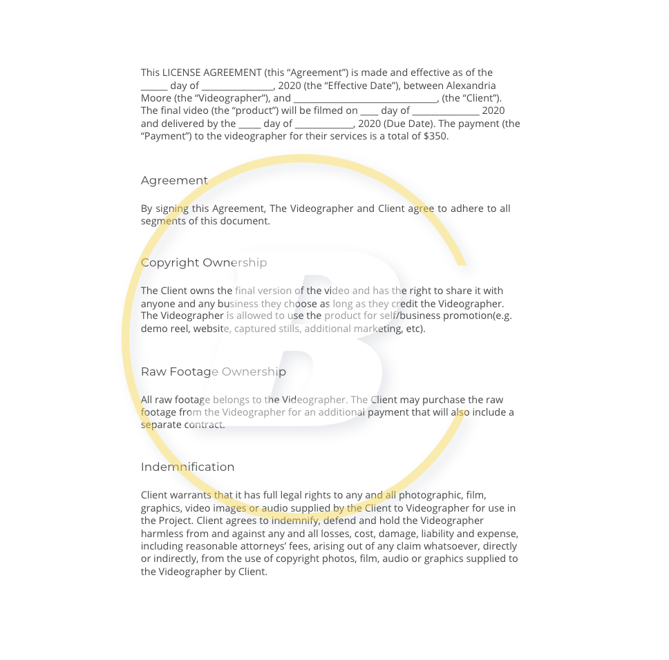 Videographer's Agreement Template