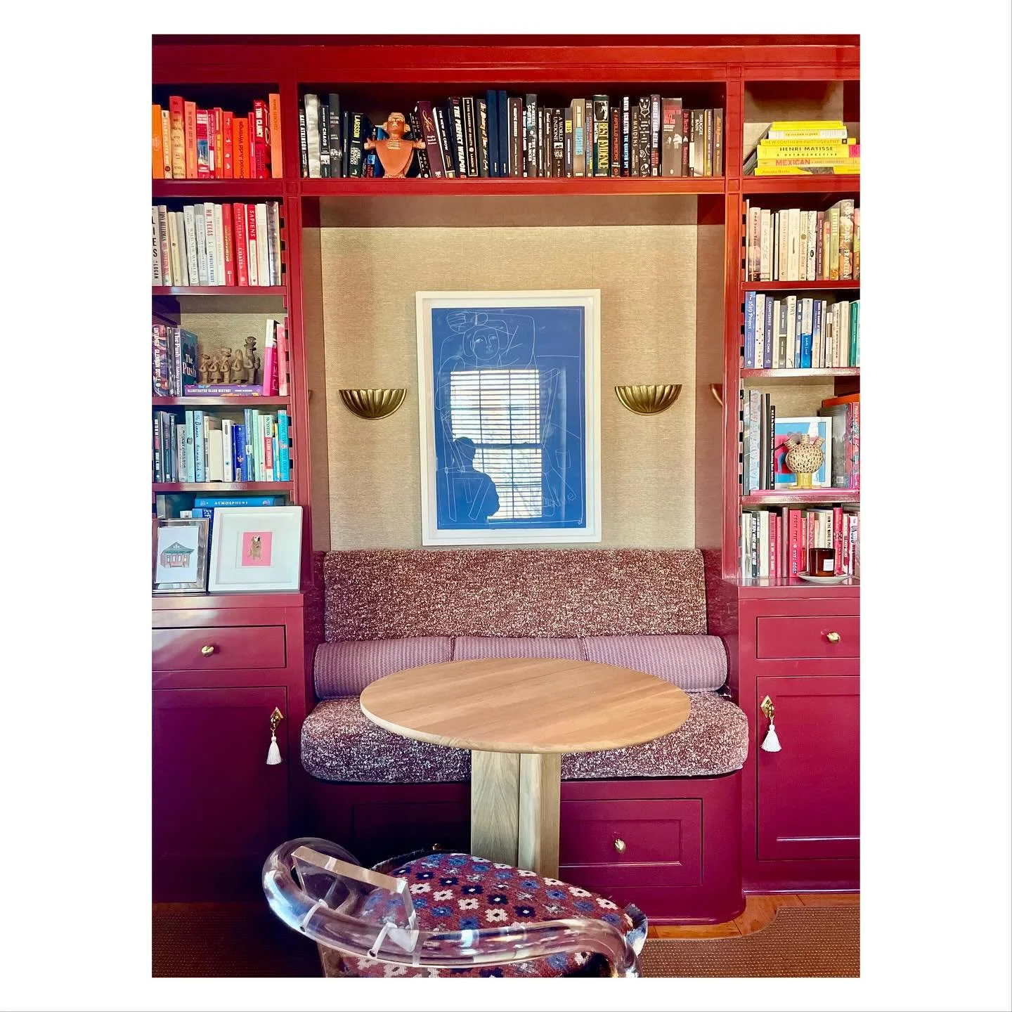 While most of our projects are based in New England, we also partner with clients remotely. And yes, it works! Here are some progress shots (shared by our clients) from a den/living room/dining room decorating project in Washington DC. These clients 