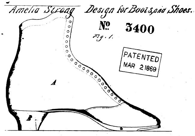 Fig. 1 from U.S. Des. Patent No. 3400 for "Design for Boots, and Shoes"