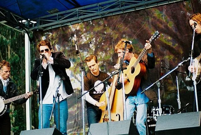 A photograph of Old Crow Medicine Show performing in 2004