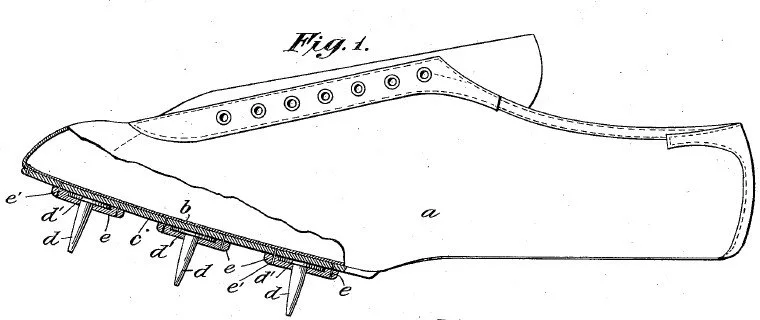 Fig. 1 from U.S. Patent No. 1,392,704, for "Athletic Shoe"
