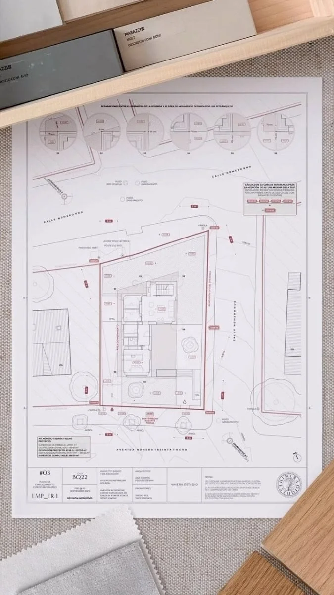 Architectural blueprint of a building site with layout details