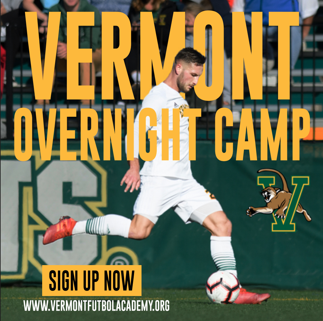 VFA x UVM Men’s Soccer Overnight Camp · Instagram post · Promoted an overnight camp run by Vermont Futbol Academy with the UVM Division I men’s soccer team. Created as VFA’s social media manager, separate from my UVM Athletics internship. Designed fr