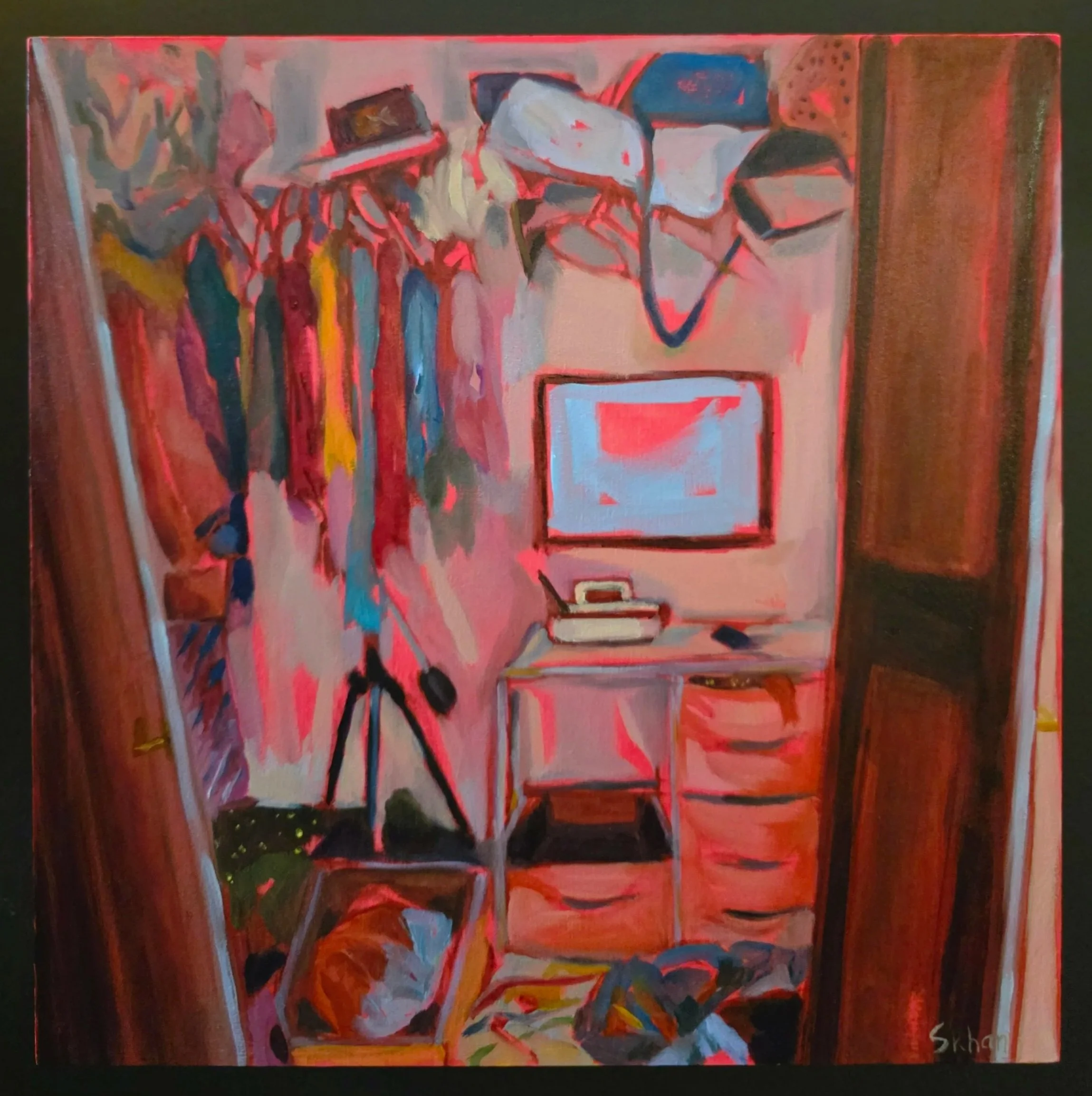 The Closet That Listens 12x12in Oil on Wood Panel