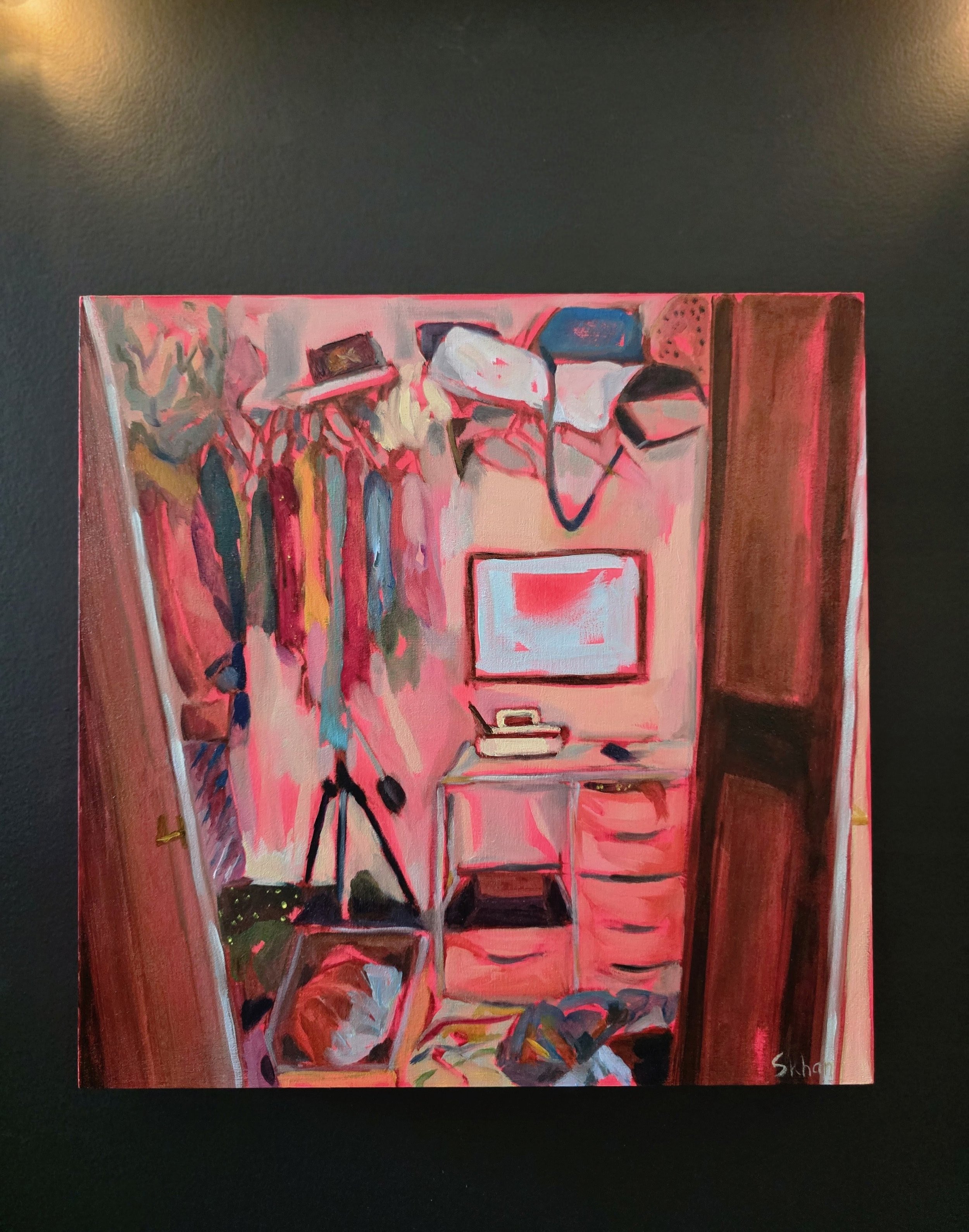 The Closet That Listens 12x12in Oil on Wood Panel