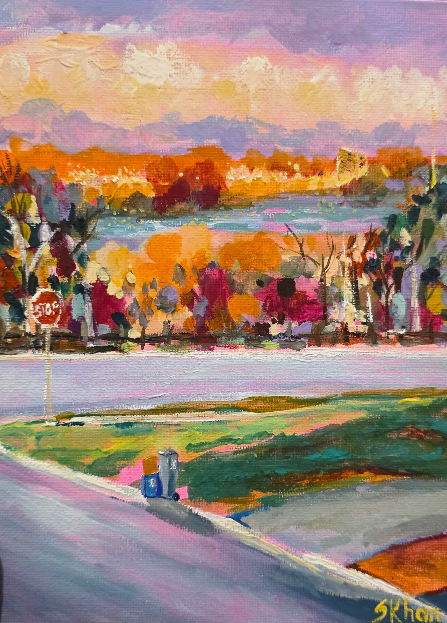 Pastel Skies, 8x10in Gouache on Canvas board