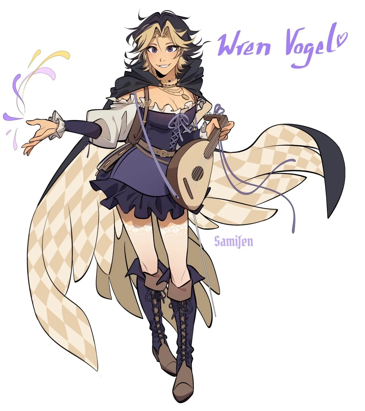 Can finally share this! My new character for our 3rd DnD campaign. She&rsquo;s an aasimar bard 💜🎶 #dnd