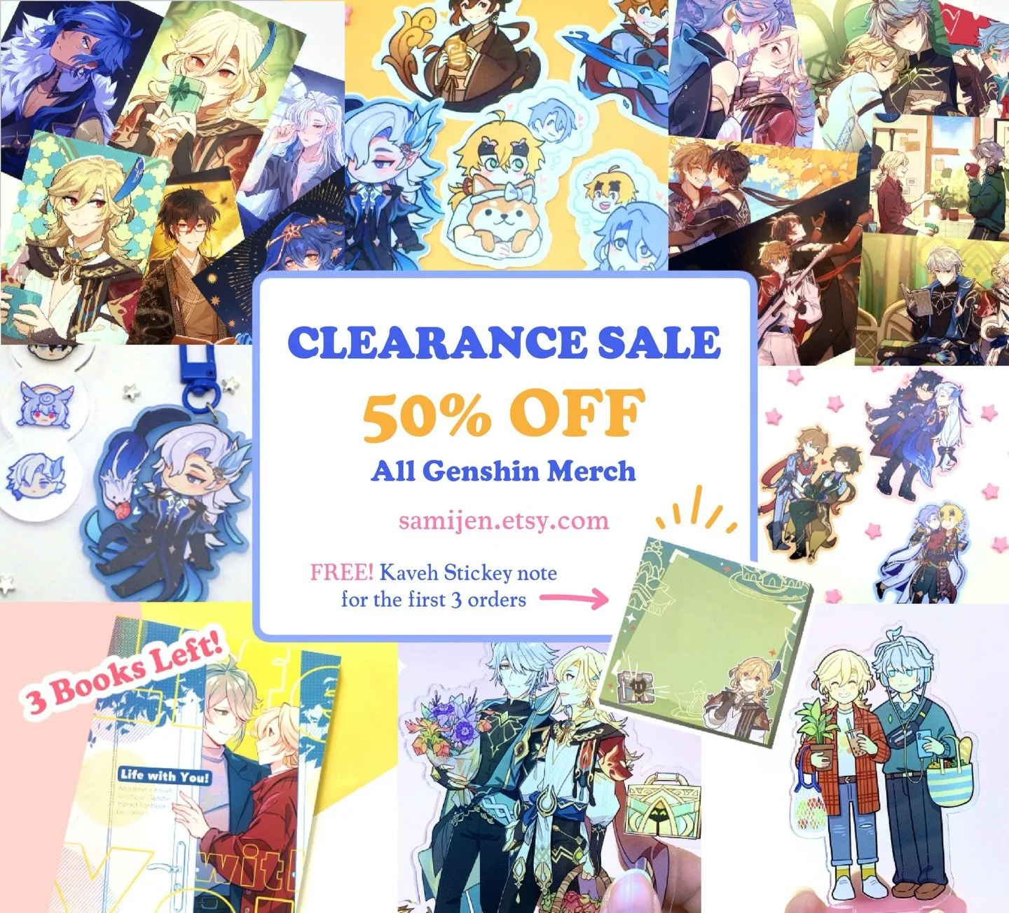 🛍️ CLEARANCE SALE 🛒✨

Moving stuff around and found I still have some #genshinimpact&nbsp;merch lying around. Please take them from me !!! :&rsquo;D

Sale lasts until the end of this month~

👉 samijen.etsy.com or check link in bio