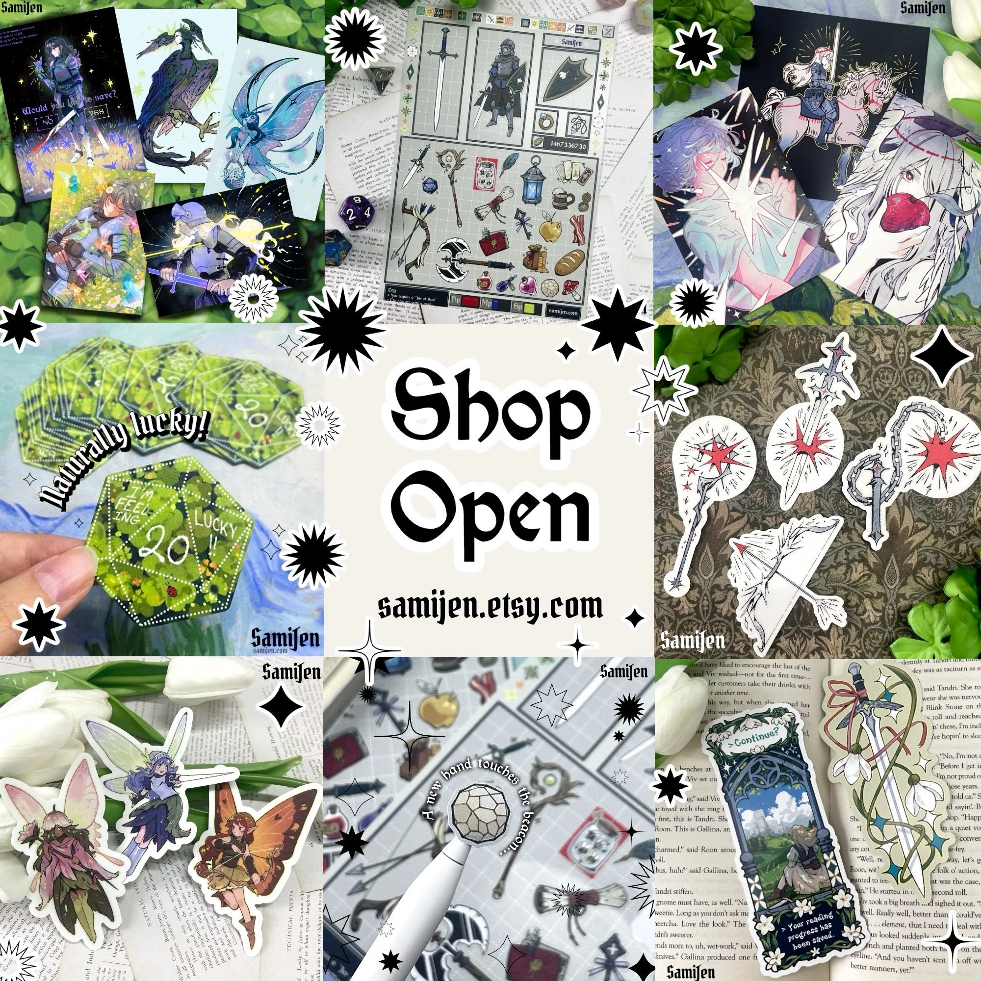 Shop Reopened!✨🍀⚔️ Go to &ldquo;samijen.etsy.com&rdquo; or 🔗 in bio~💕

Added a bunch of new goodies~ Get free shipping on orders over $50 with code &ldquo;50SHIP&rdquo;. Also running a small sale on some older stuff. Lasts until the end of the mon