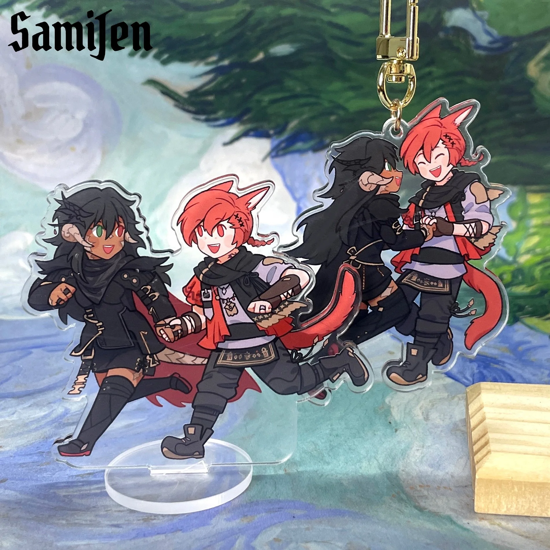 Some of the merch commissions I did last batch! 
Coincidentally, everyone ordered both a standee and keychain (ㅅ&acute; ˘ `)