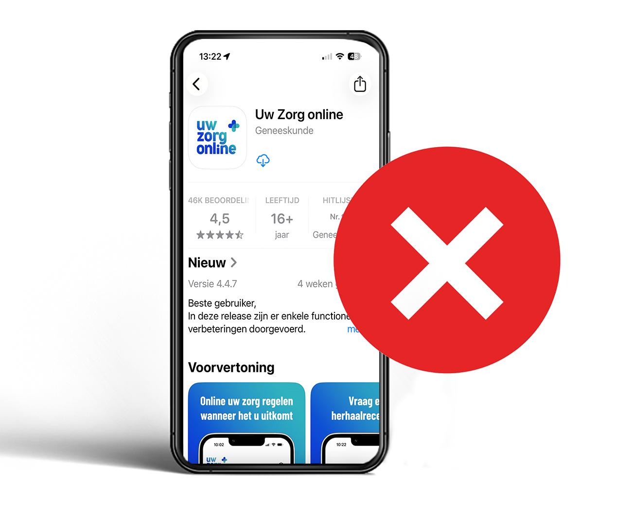 Met de app kunt u niet inloggen op ons patiëntenportaal!
