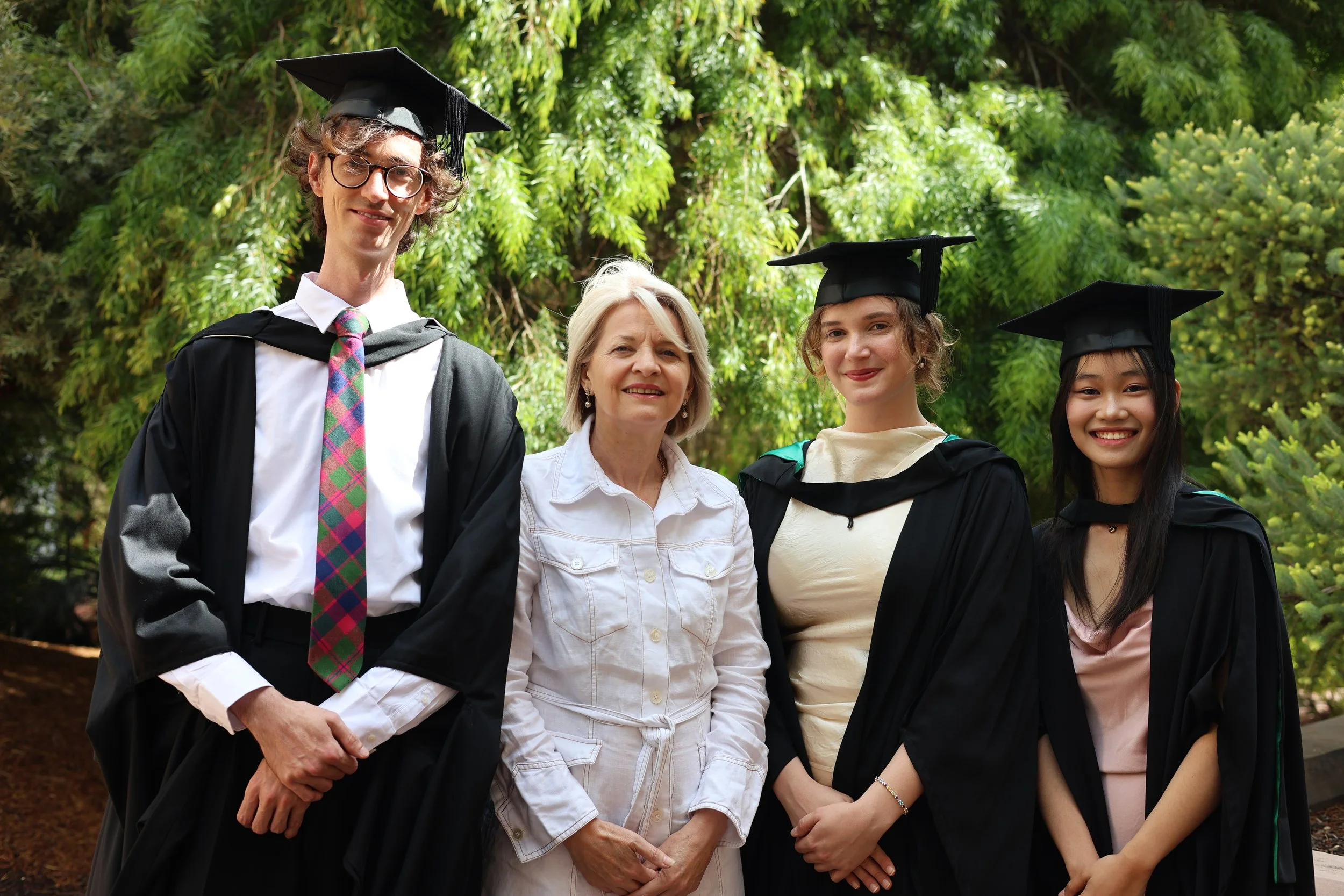 University of Adelaide Graduation Ceremony: pictured with teacher, Lucinda Collins, and friends Maria Tynan, and Nguyen Yen Nhi Luong (2026)