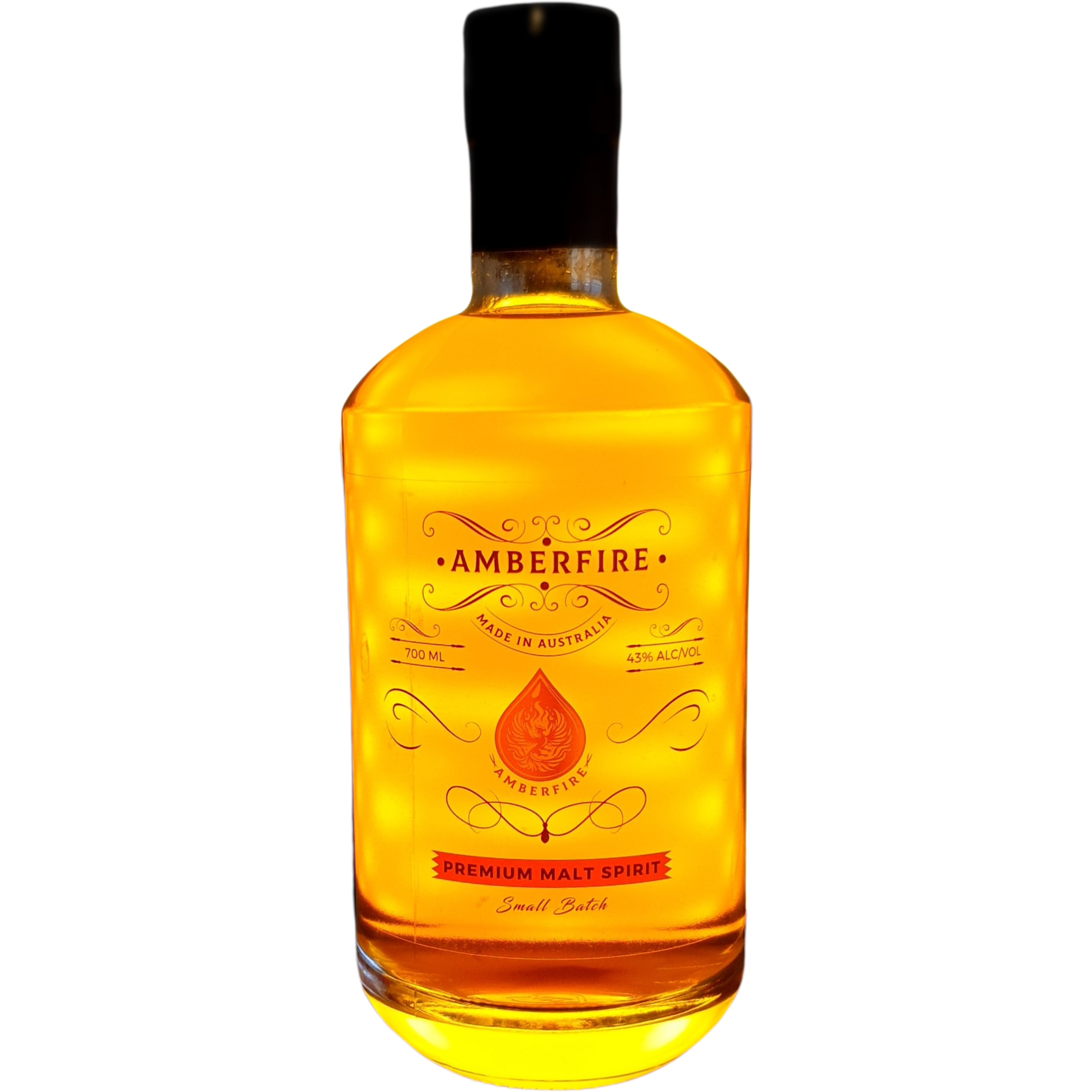 Amberfire Premium Malt Spirit bottle – whisky-inspired, oak-aged spirit made in Victoria