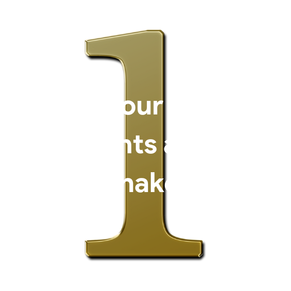 Golden number one with text instruction: "Add all your ingredients and ice in a shaker."
