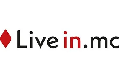 Logo avec le texte "Live in.mc" en noir et rouge, accompagné d'un symbole rouge à gauche.