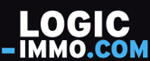 Logo de Logic-Immo.com sur fond noir avec texte blanc et bleu.