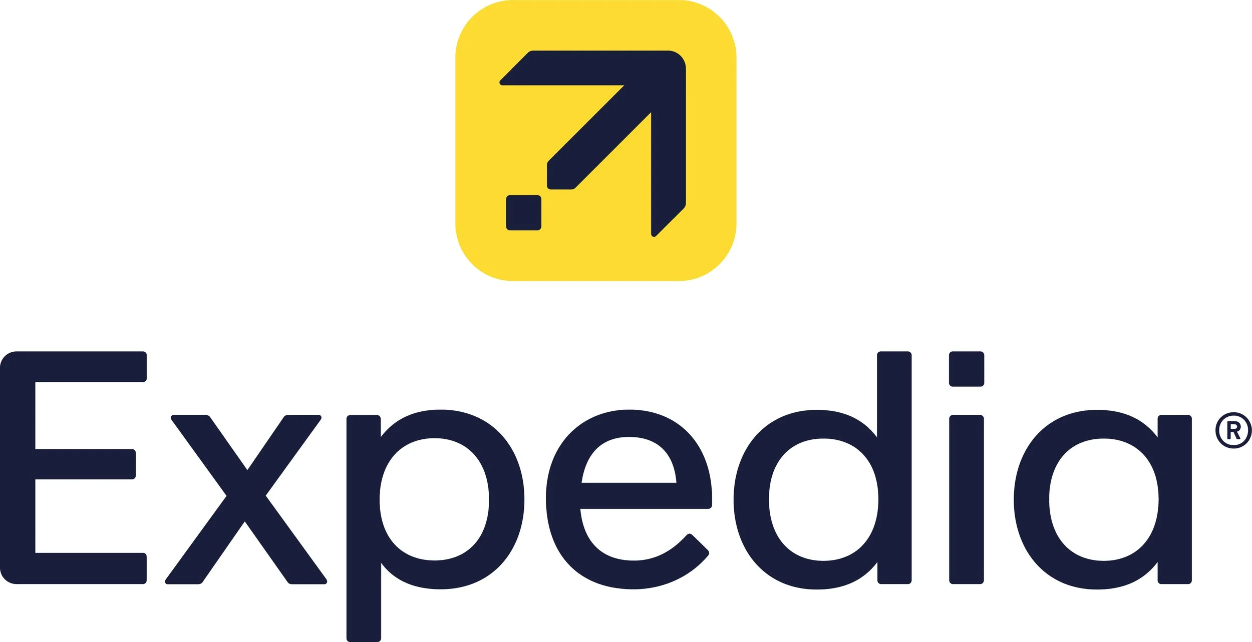 The ExpressVPN logo featuring a yellow square with a black upward arrow and a smaller square inside, paired with the word 'ExpressVPN' in bold black text.