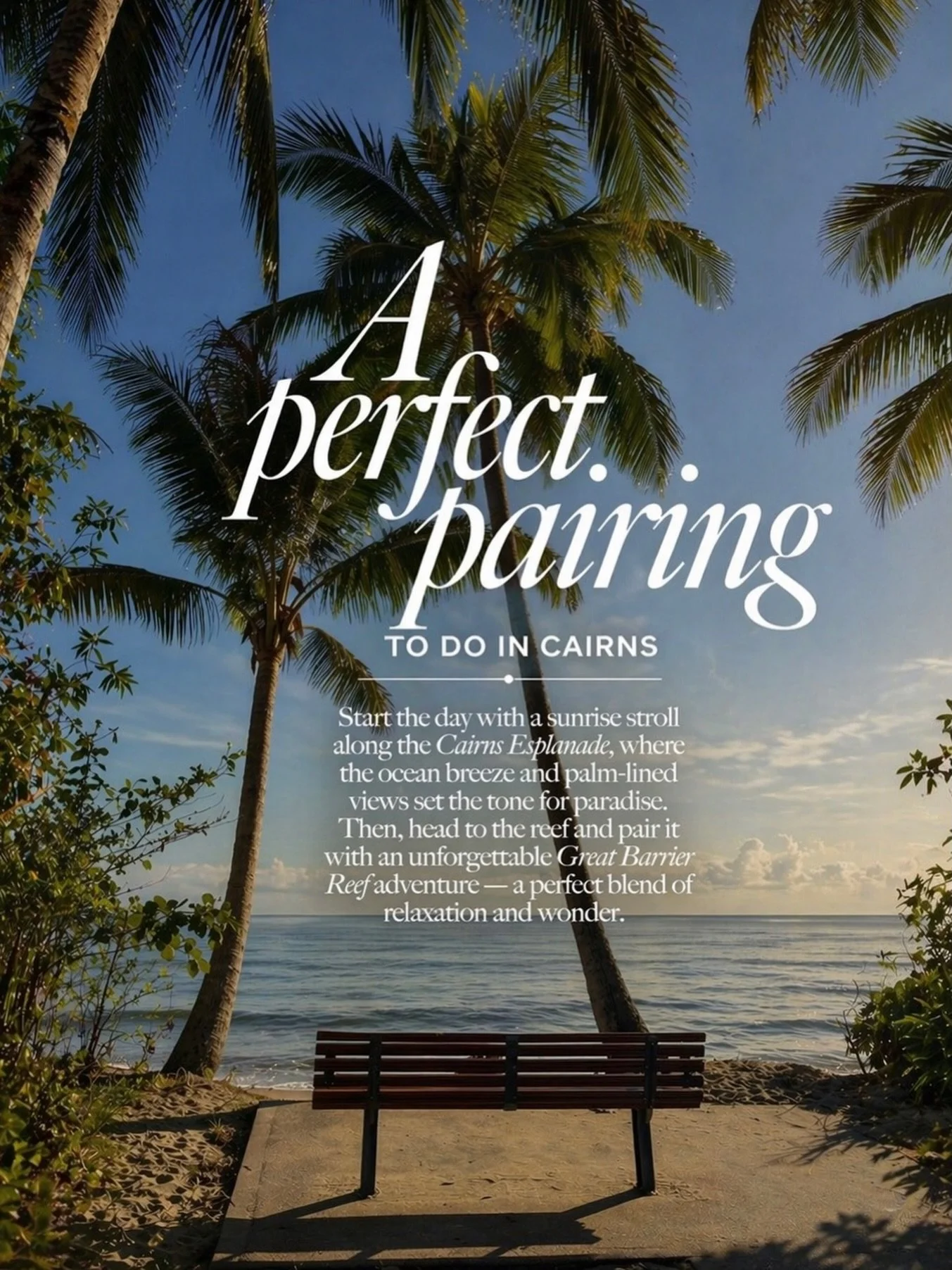 A perfect pairing 🌊 
Coastal mornings + reef days.

#Cairns #greatbarrierreef #cairnsaccommodation #beach #tropicalescapes