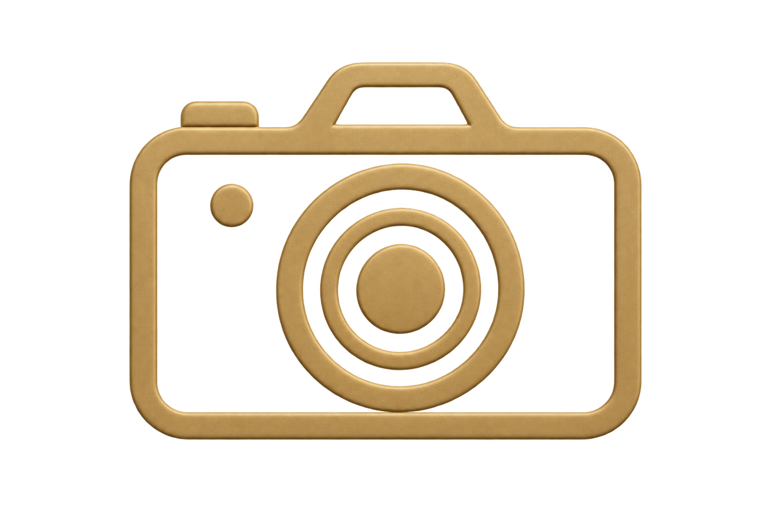 Golden camera icon with a large lens in the center and a small button on top, set against a black background.