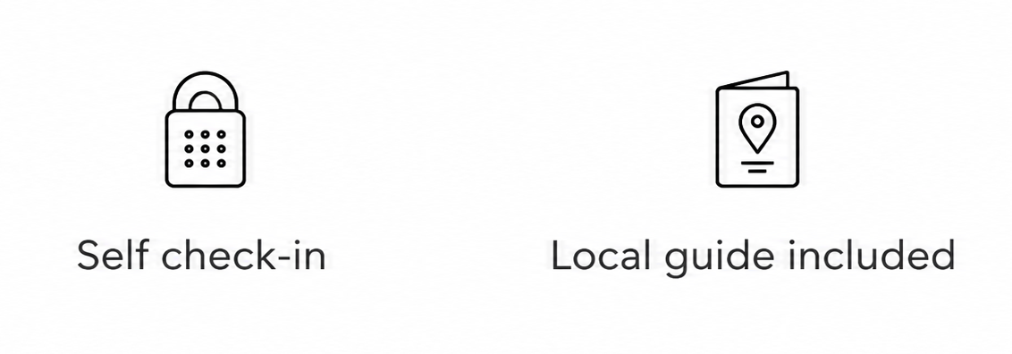 Icons with text indicating self check-in and local guide included.