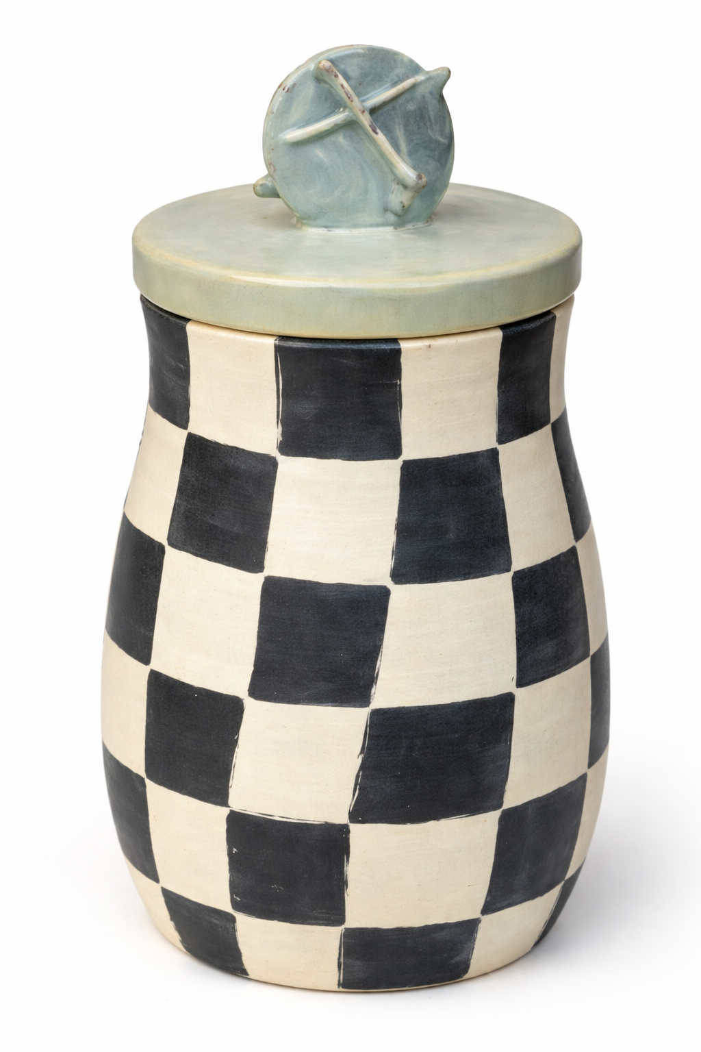 Pot en céramique damier avec couvercle, fait main à Paris