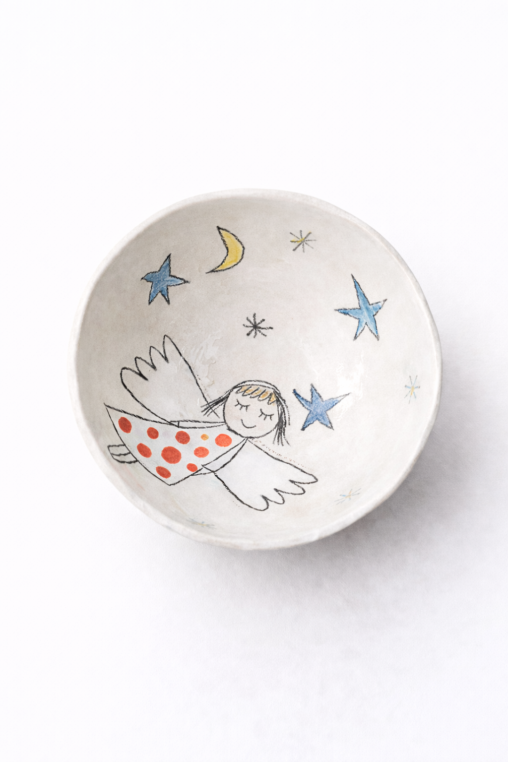 Coupelle en céramique décor céleste, ange peint à la main