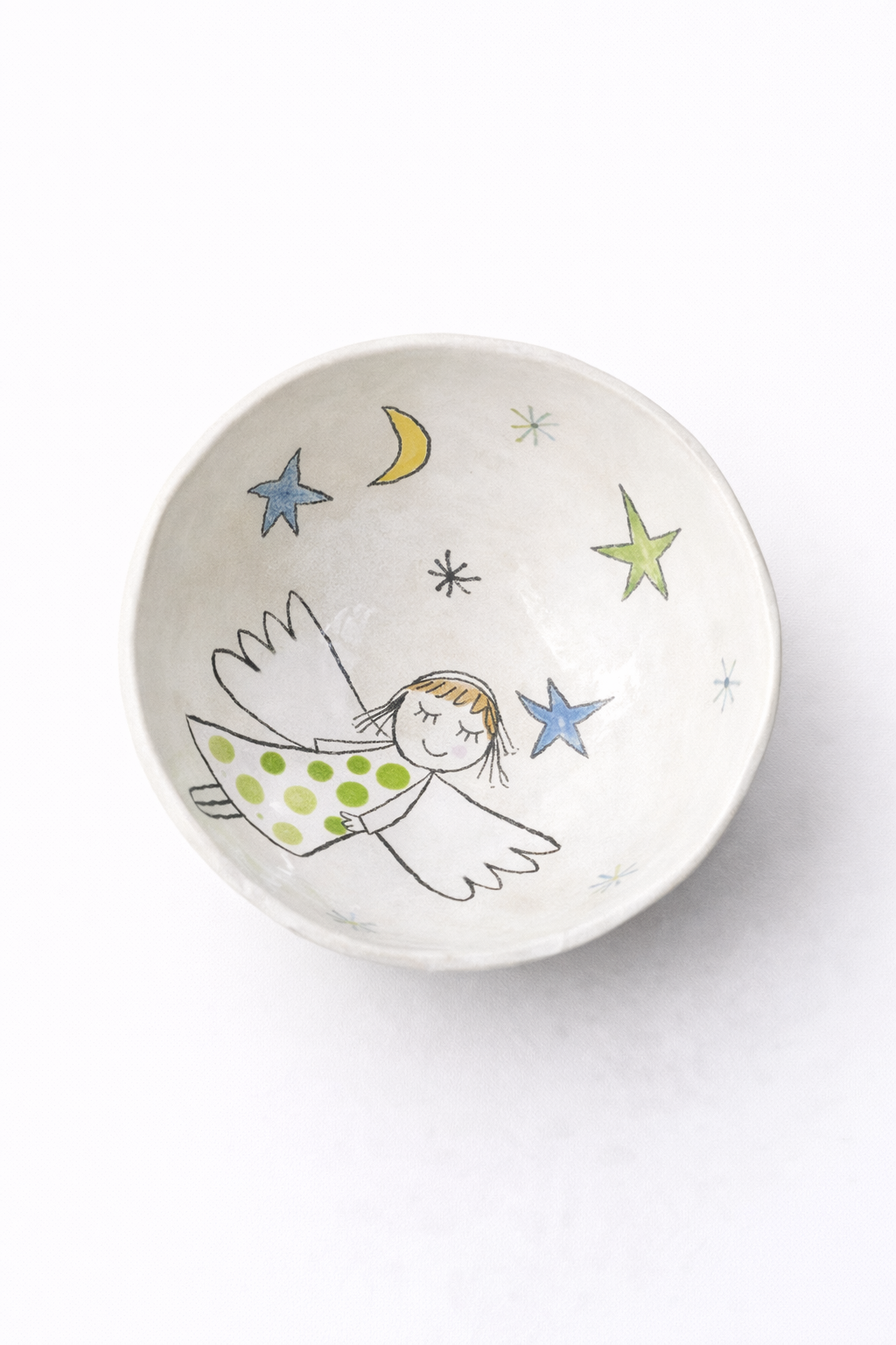 Coupelle de Première Communion en céramique, ange peint à la main