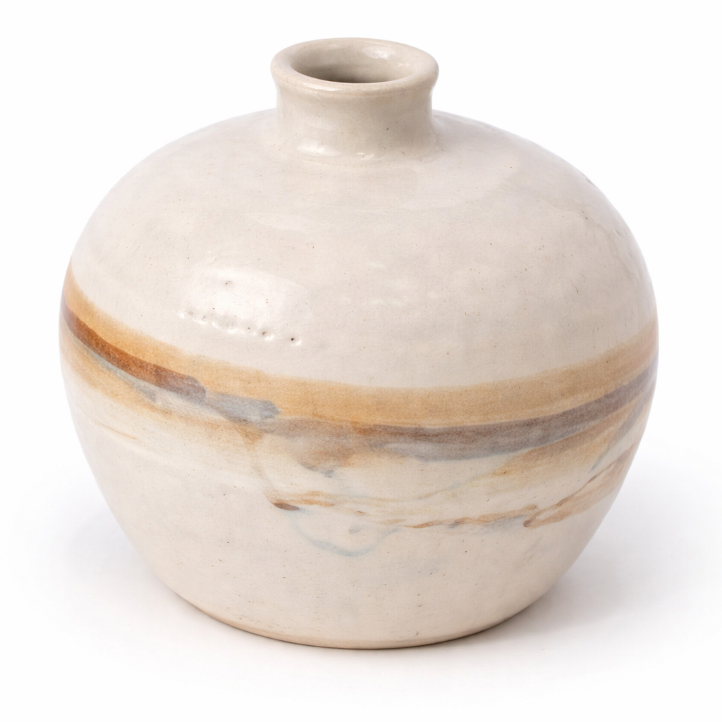 Vase boule en céramique artisanale, décor naturel