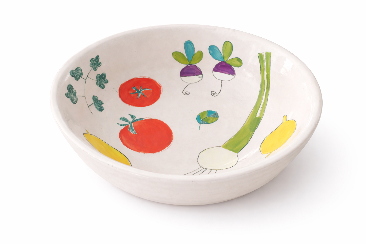 Saladier en céramique fait main avec motif potager, atelier L’Oiseau Bleu Paris