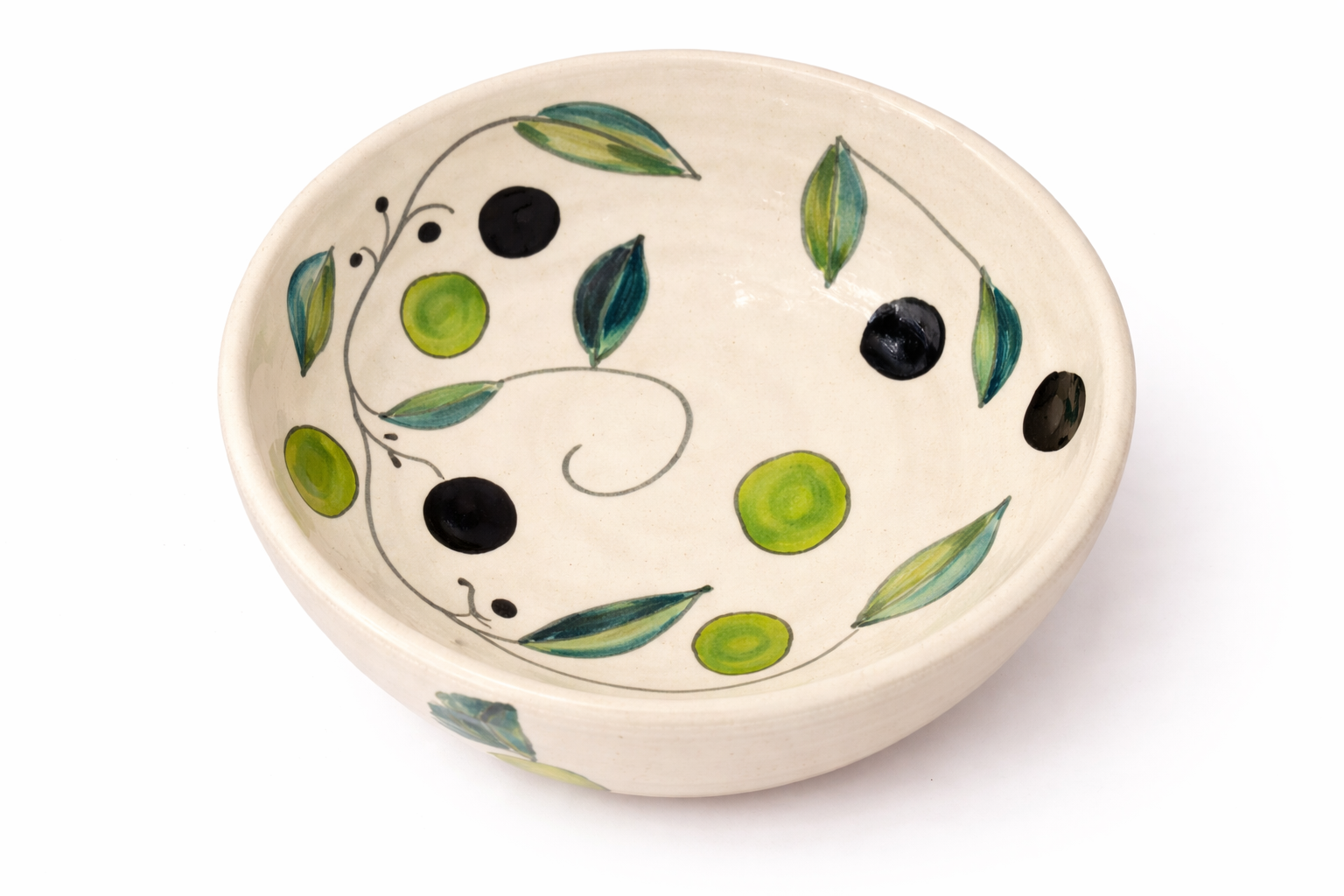 Bol en céramique fait main, décor végétal vert, collection Jardin