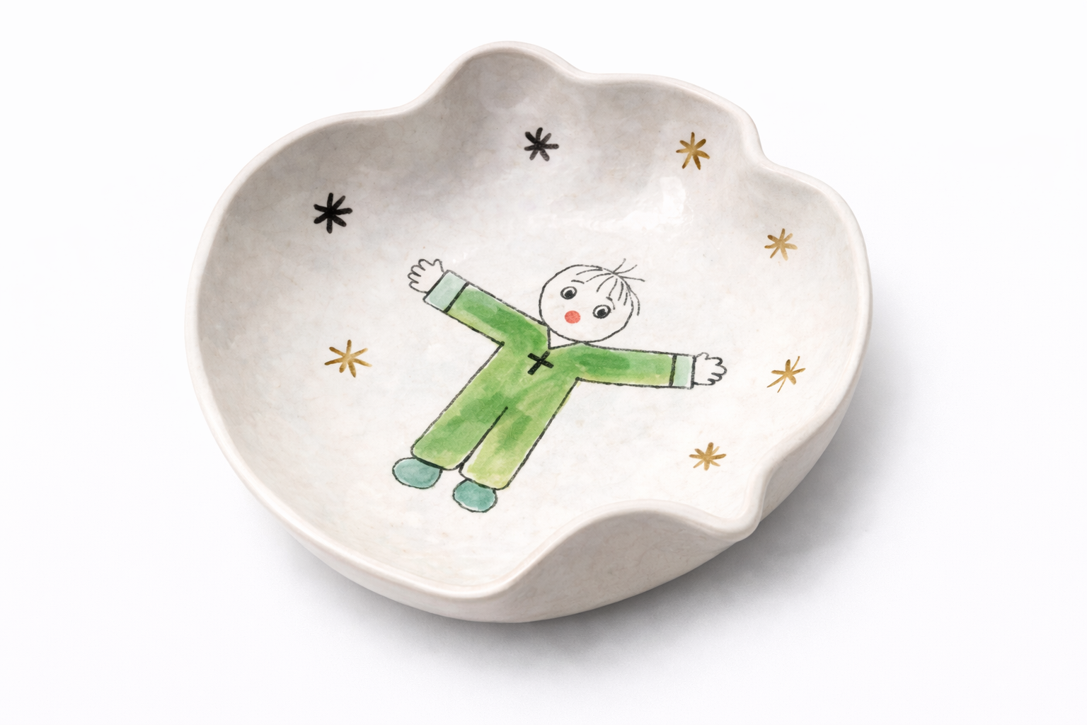 Coupelle en céramique avec ange vert peint à la main