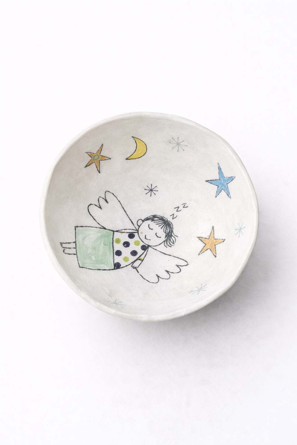 Coupelle en céramique décor céleste, ange peint à la main