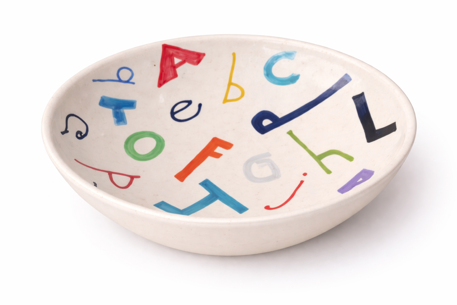 Bol décoratif en céramique avec motifs graphiques, lettres colorées