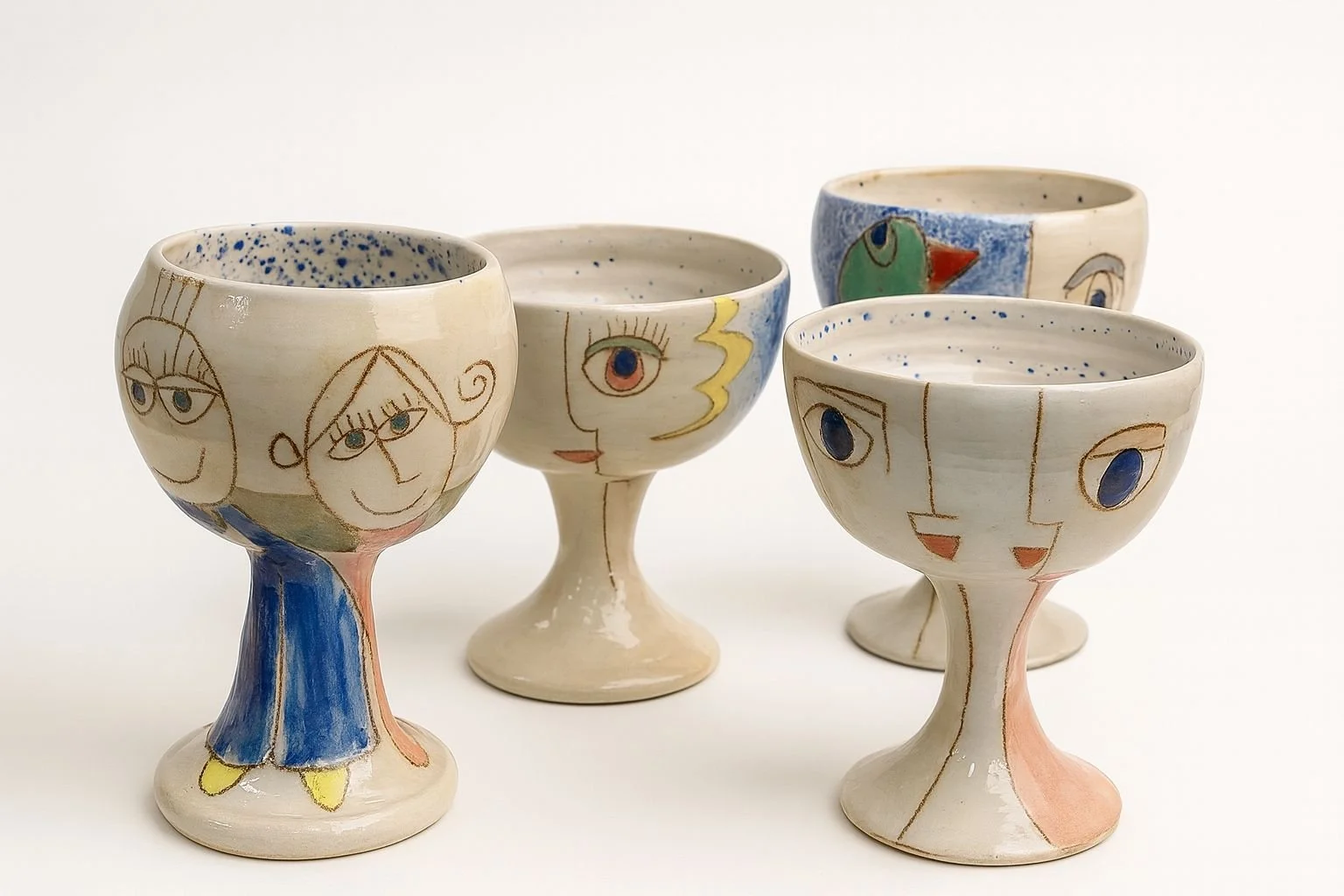 Coupes en céramique pour célébrations juives, set de 4 pièces fait main